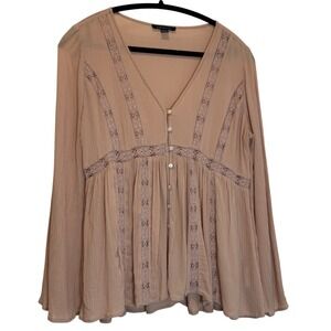 American Eagle Pink Lace Trim V Neck Peasant Blouse Women XS